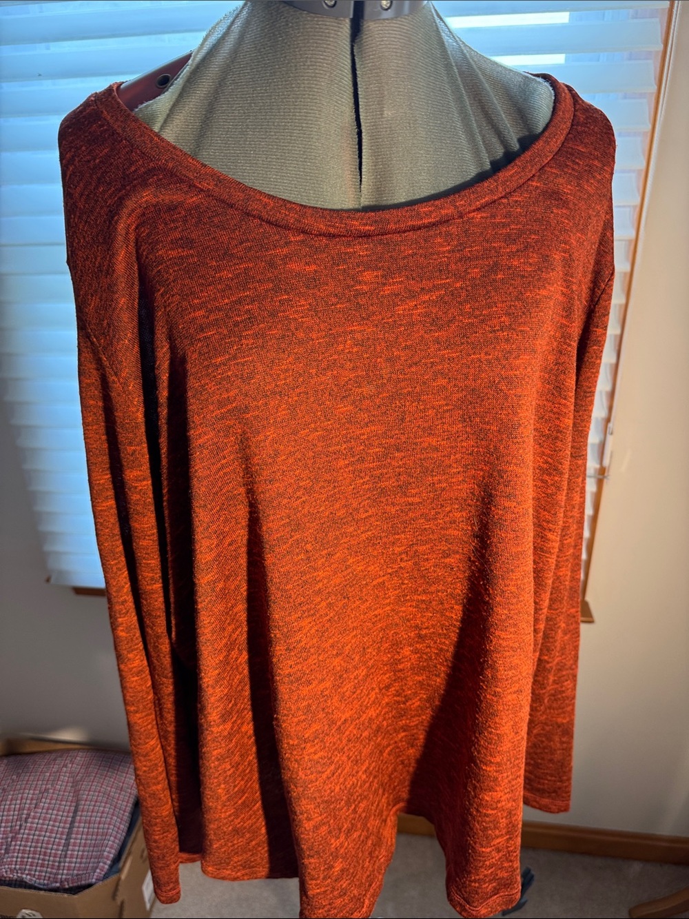 Faded Glory Scoop Neck Long-Sleeve Top in Rust Heather